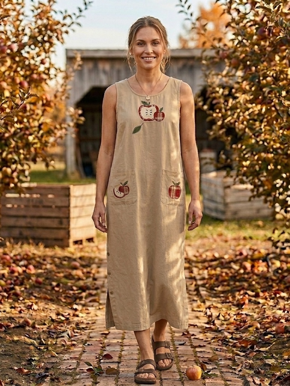 Longaberger basket VTG beige apple maxi dress